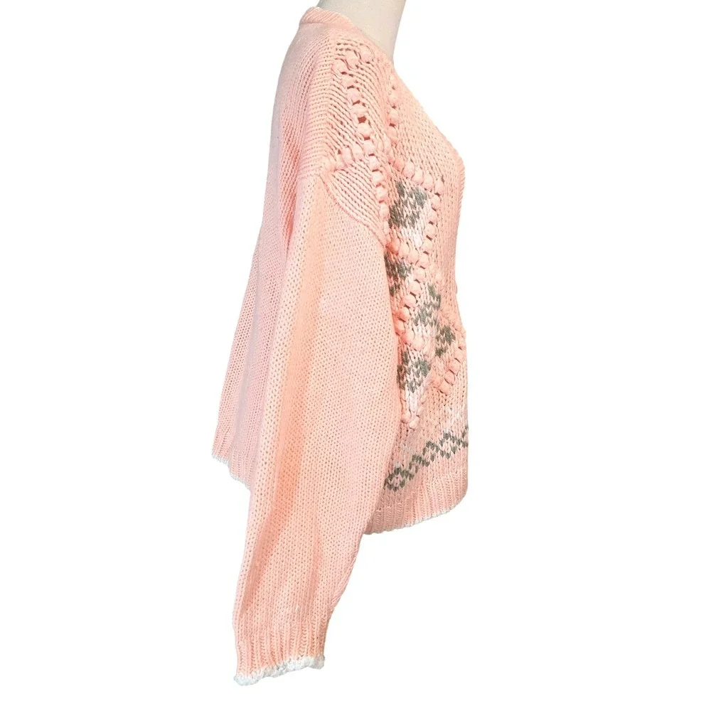 Sarit Hand Knitted Cardigan womensvintageMedium Pink Chunky Popcorn Knit